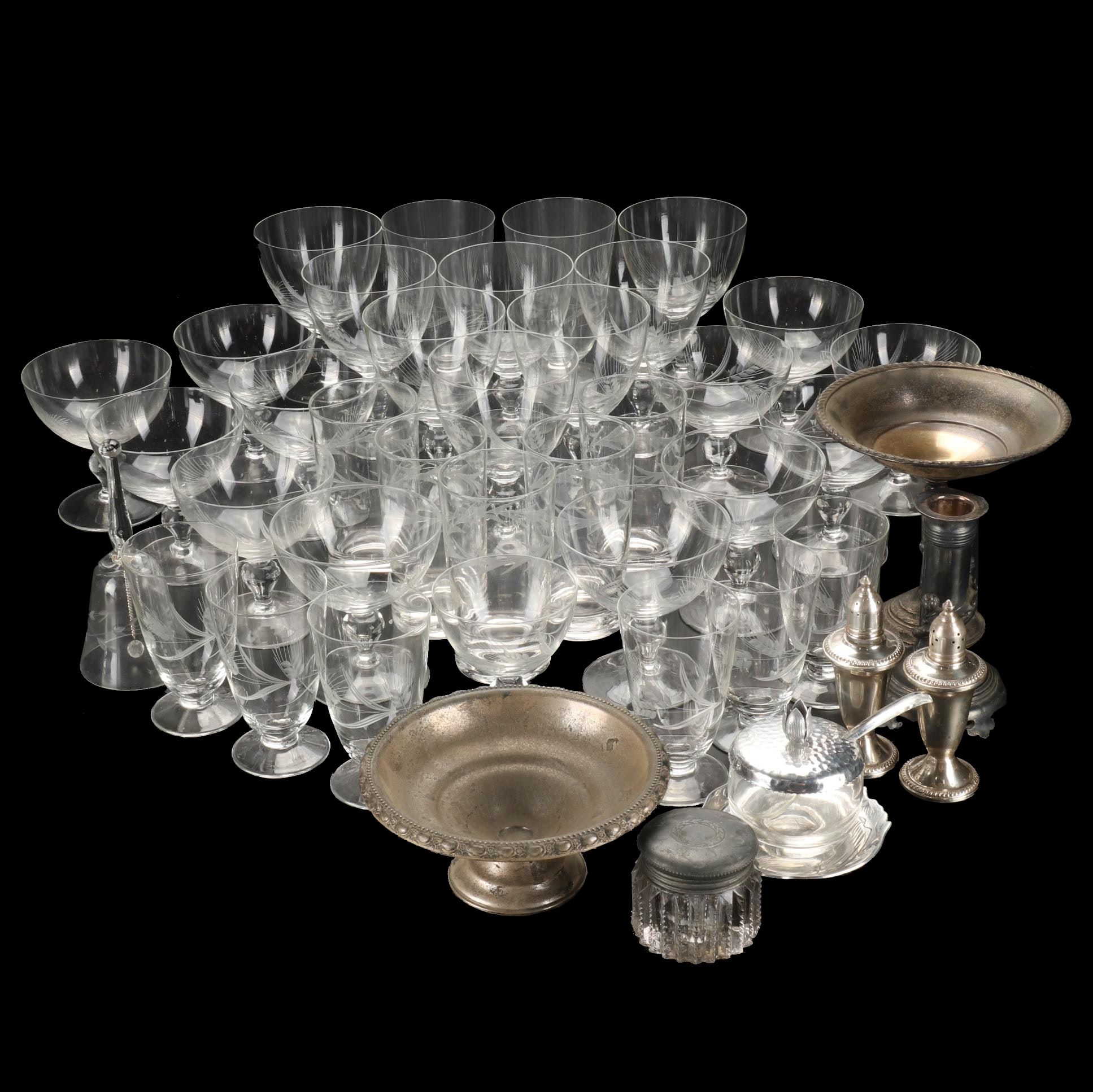 Fostoria "Wheat" & "Holly" Stemware & Tumblers with Other Table