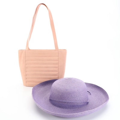 Charles Jourdan Shoulder Bag in Suede/Leather and Wide-Brim Hat in Nylon Blend