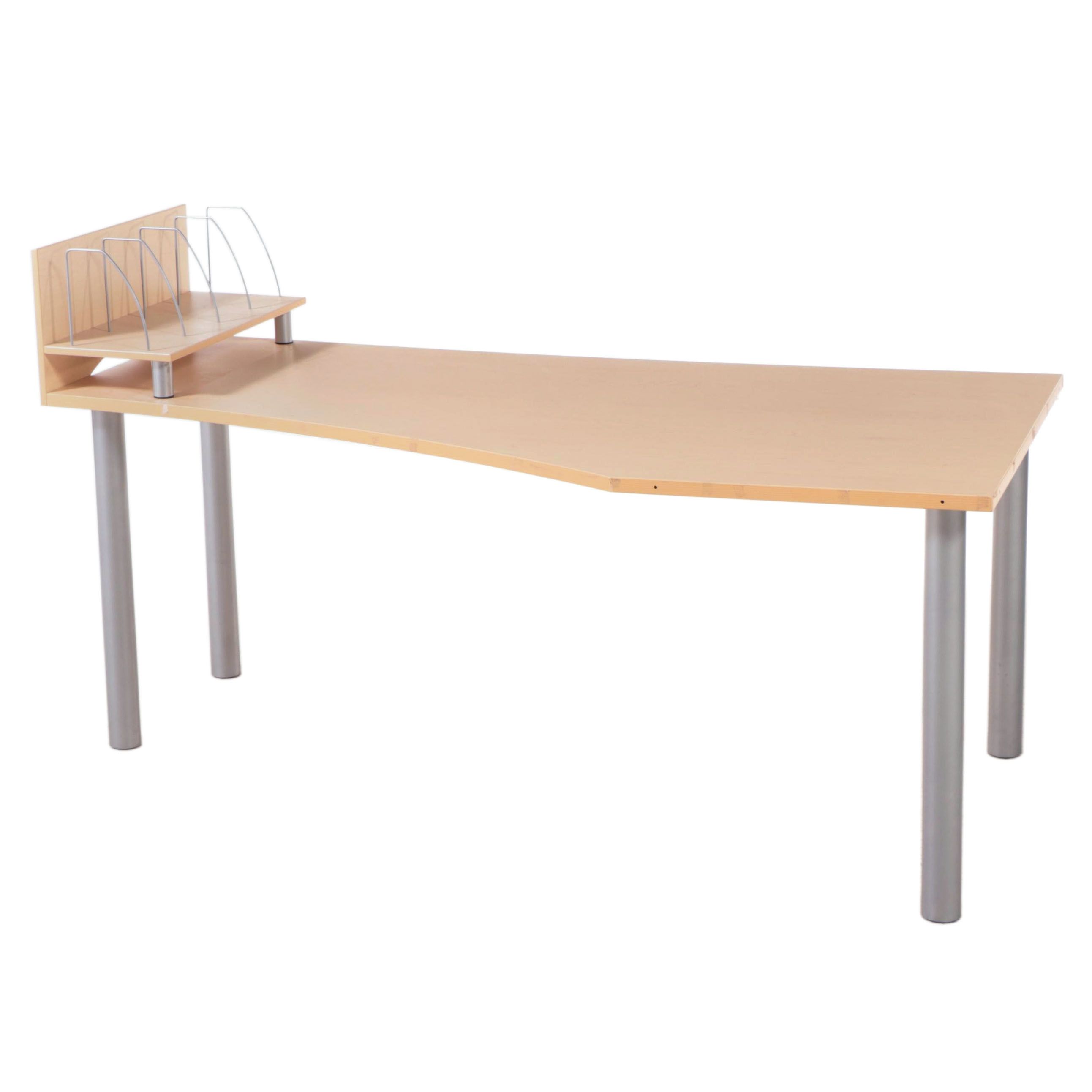 Modernist MapleGrained Laminated Writing Desk with Metal Legs and