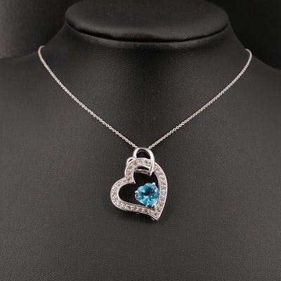 Sterling Silver Topaz and Sapphire Heart Necklace