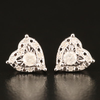 Sterling 0.26 CTW Diamond Heart Stud Earrings