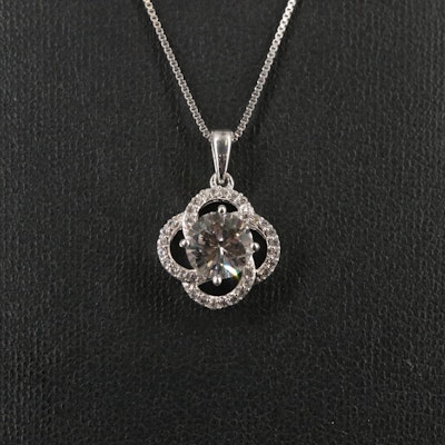 Sterling Sapphire Flower Pendant Necklace