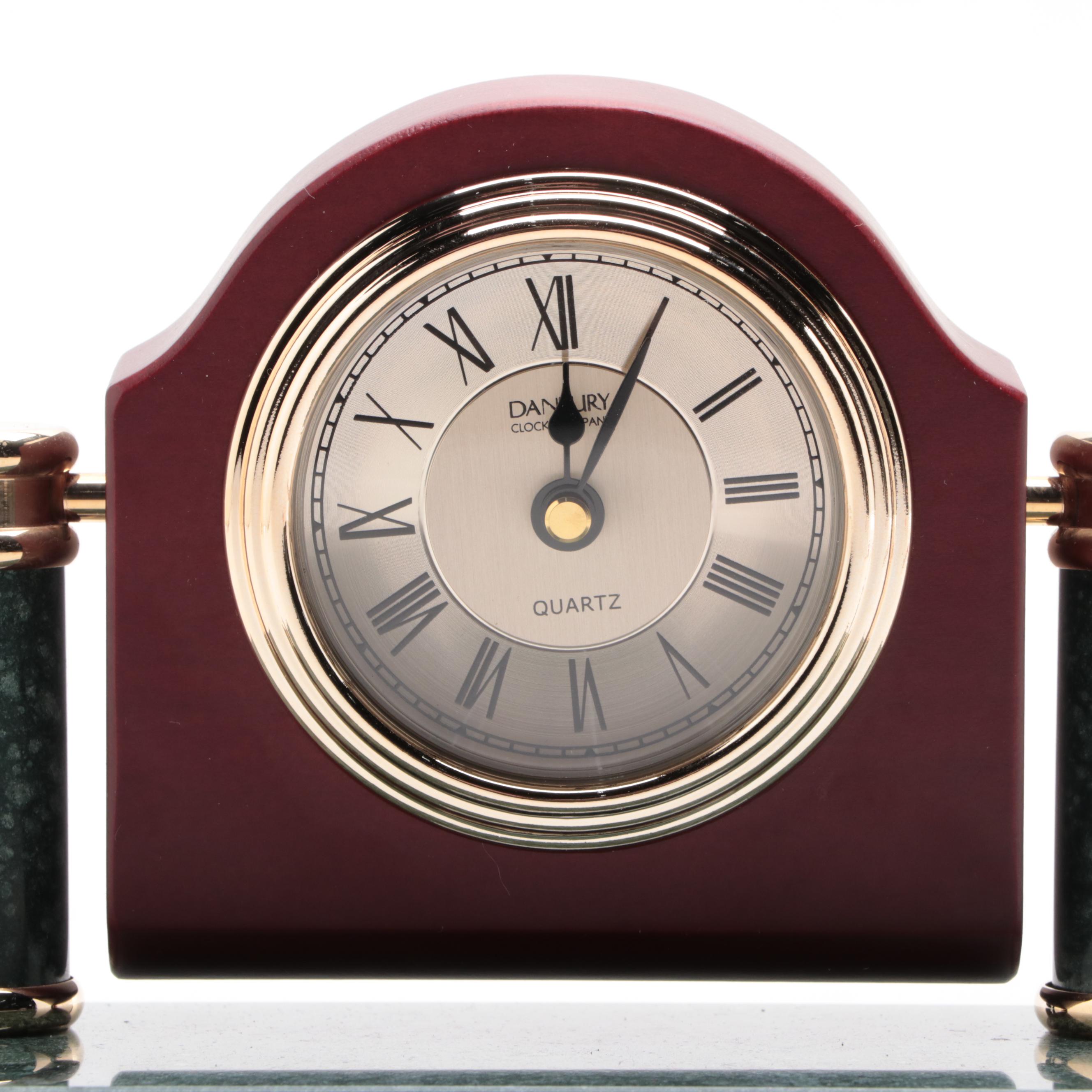 Danbury Wood and Marble Desk Clock and Pen Holder EBTH