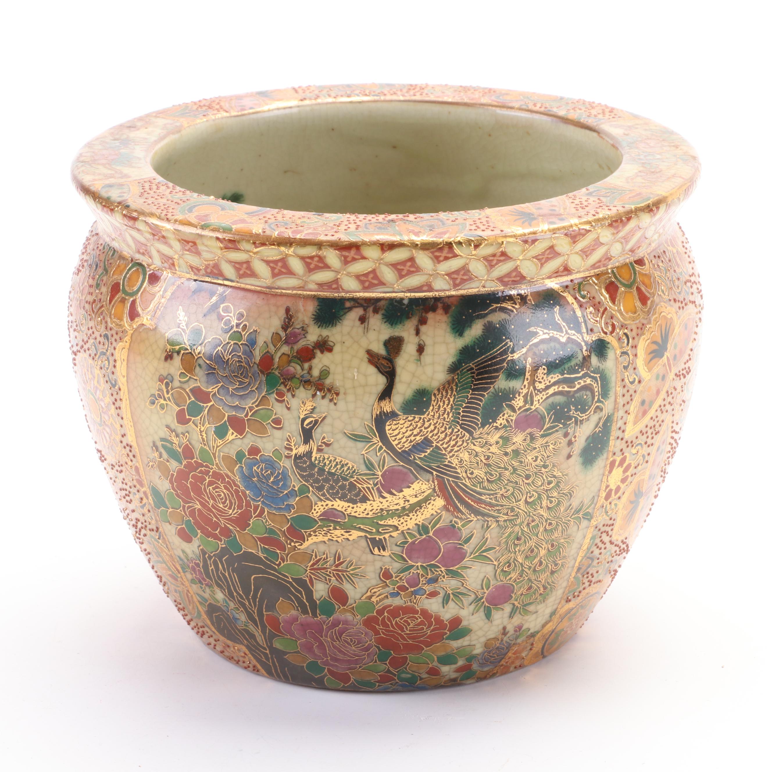 Japanese Satsuma Miniature Fishbowl Planter and Other Figurine EBTH