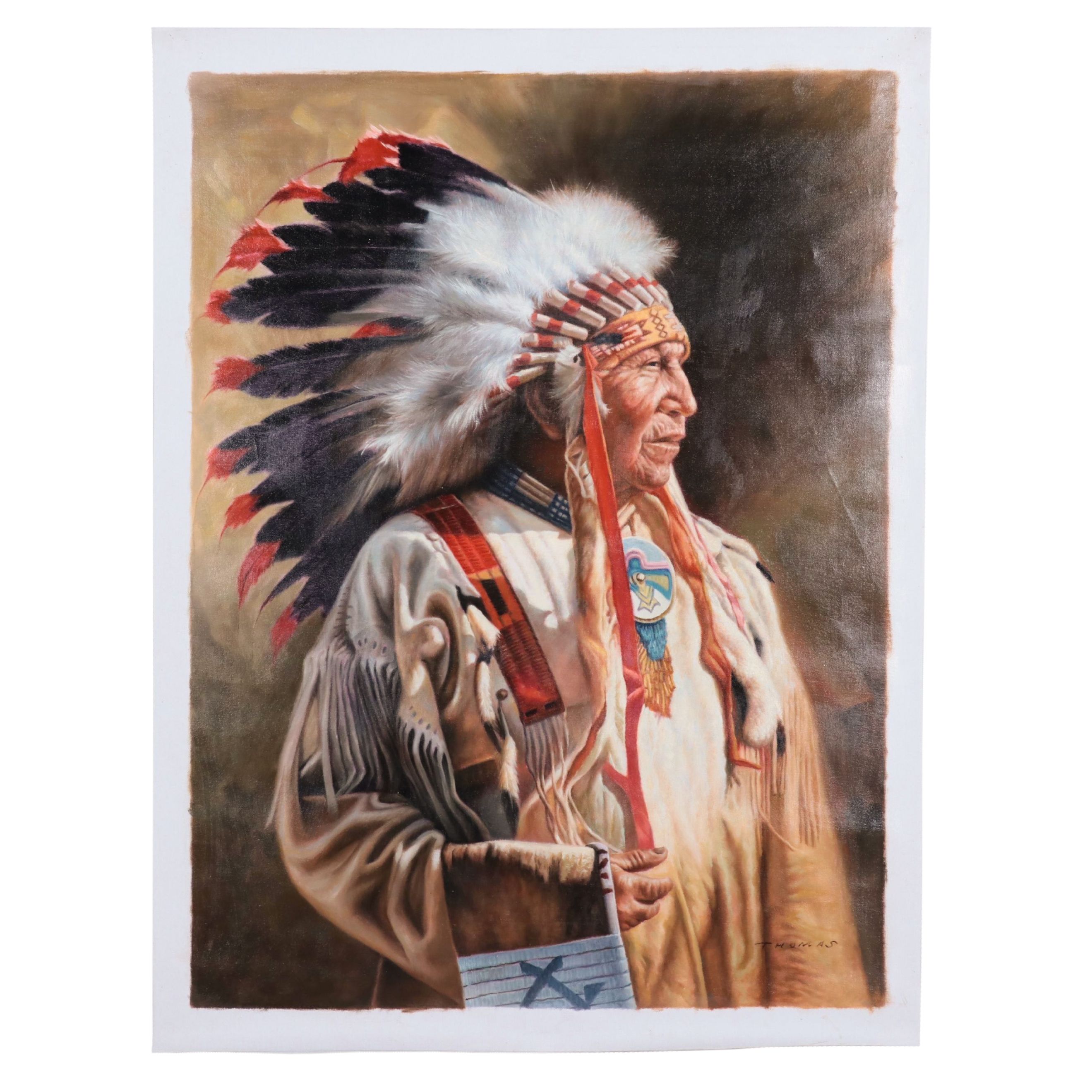 Thomas Native American Portrait Oil Painting, 21st Century | EBTH