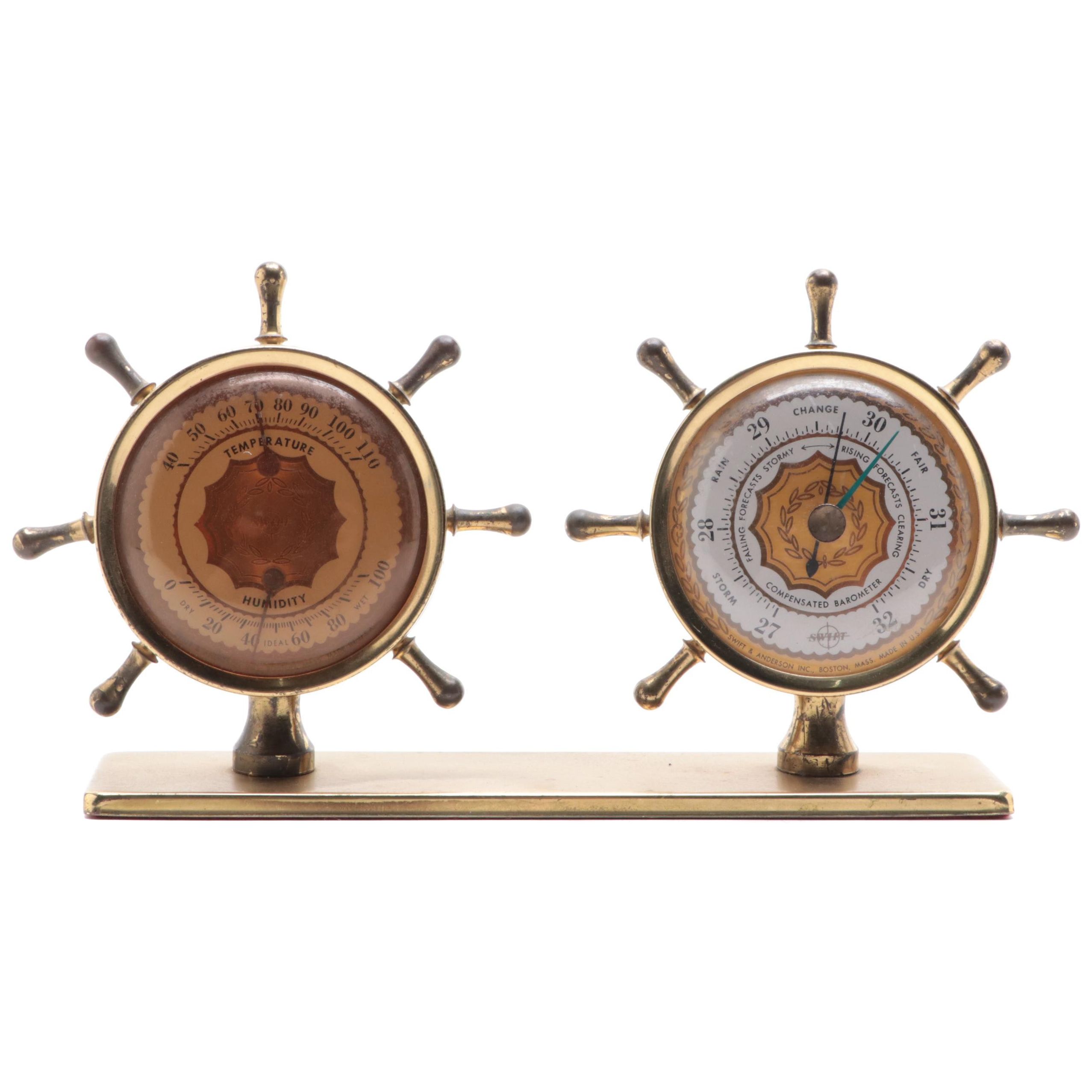 Swift & Andersen Brass Combination ThermometerBarometer, Mid20th