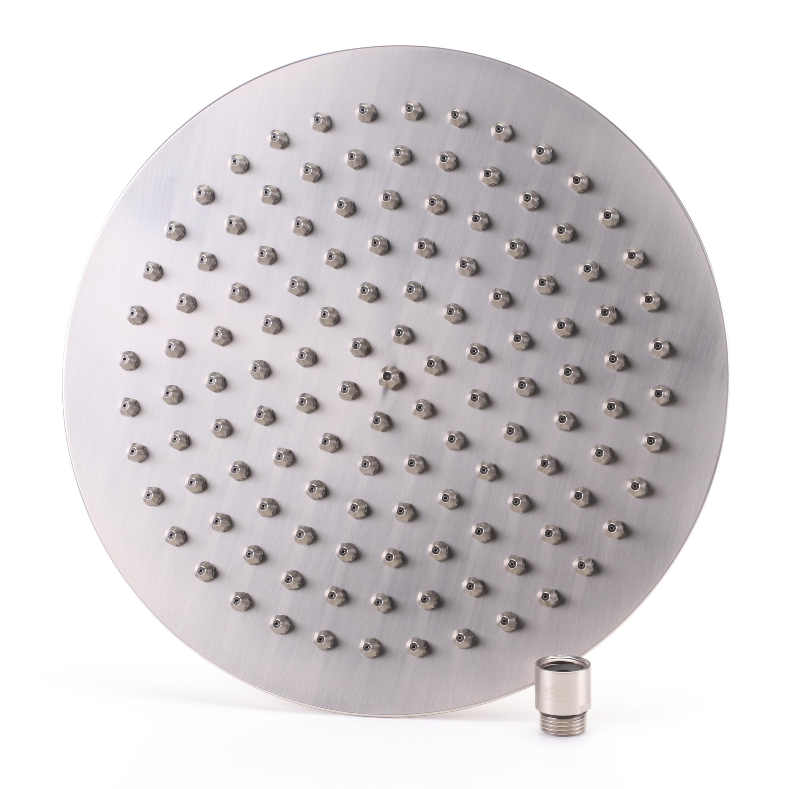 Brushed Nickel Shower Arm, Rainfall Showerhead, Mixing Valve and Drain