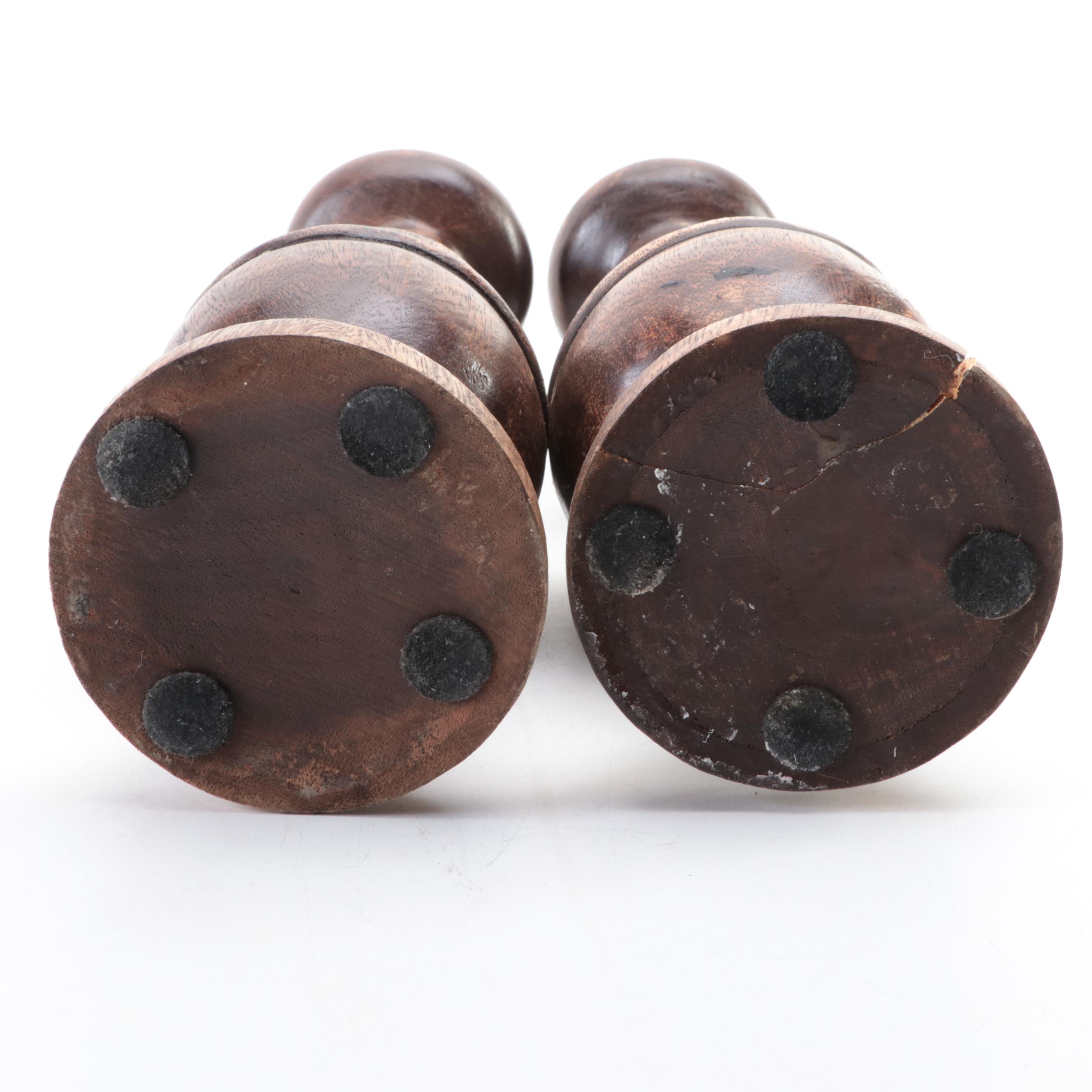 Pair of Carved Wood Pillar Candle Holders EBTH