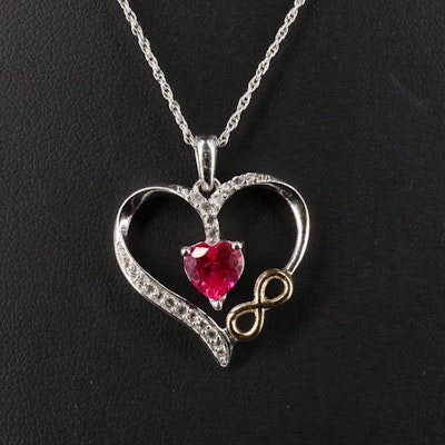 Sterling Silver Ruby and Sapphire Heart Necklace