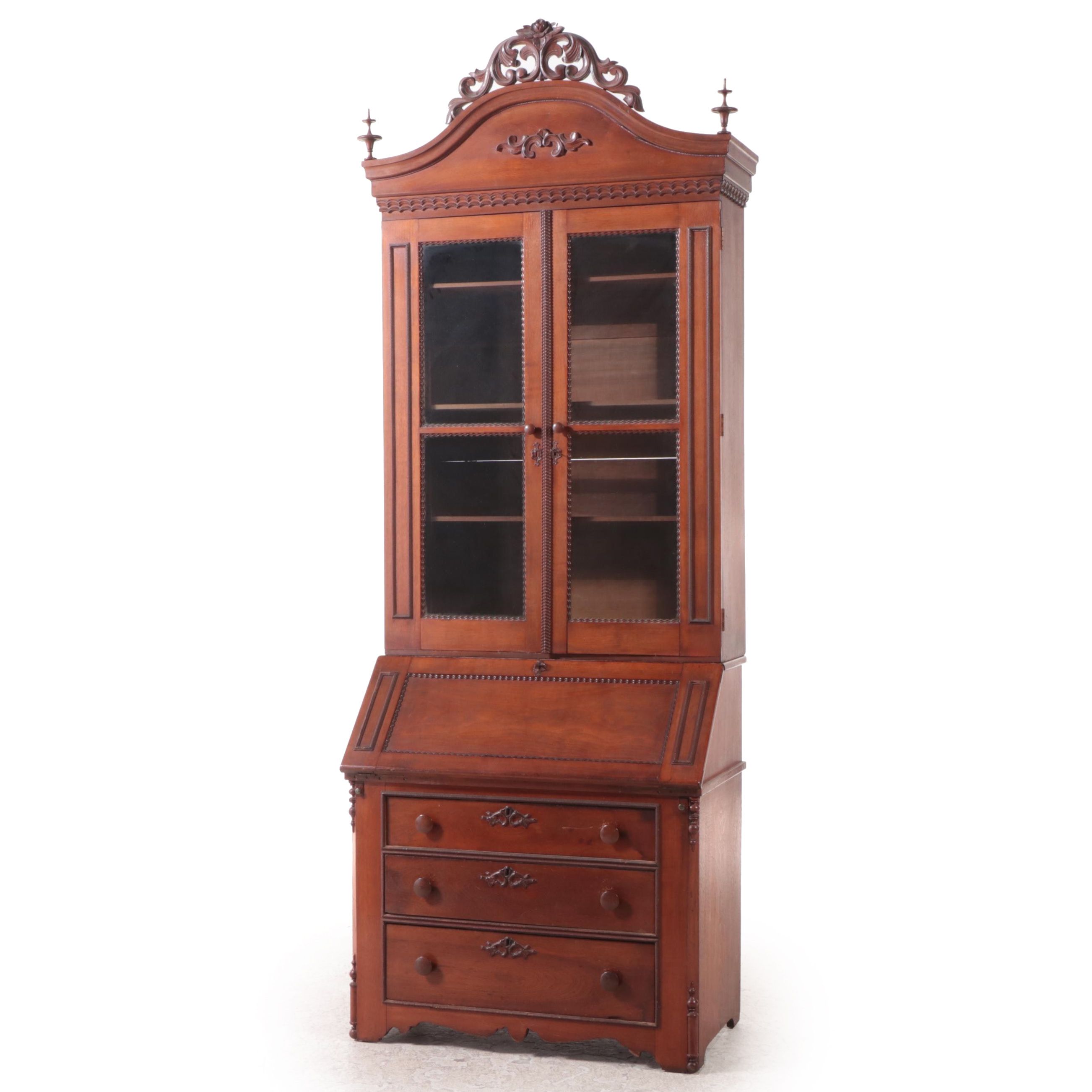 Early Victorian Walnut Secretary Bookcase with Ripple Molding, Mid19th Century EBTH