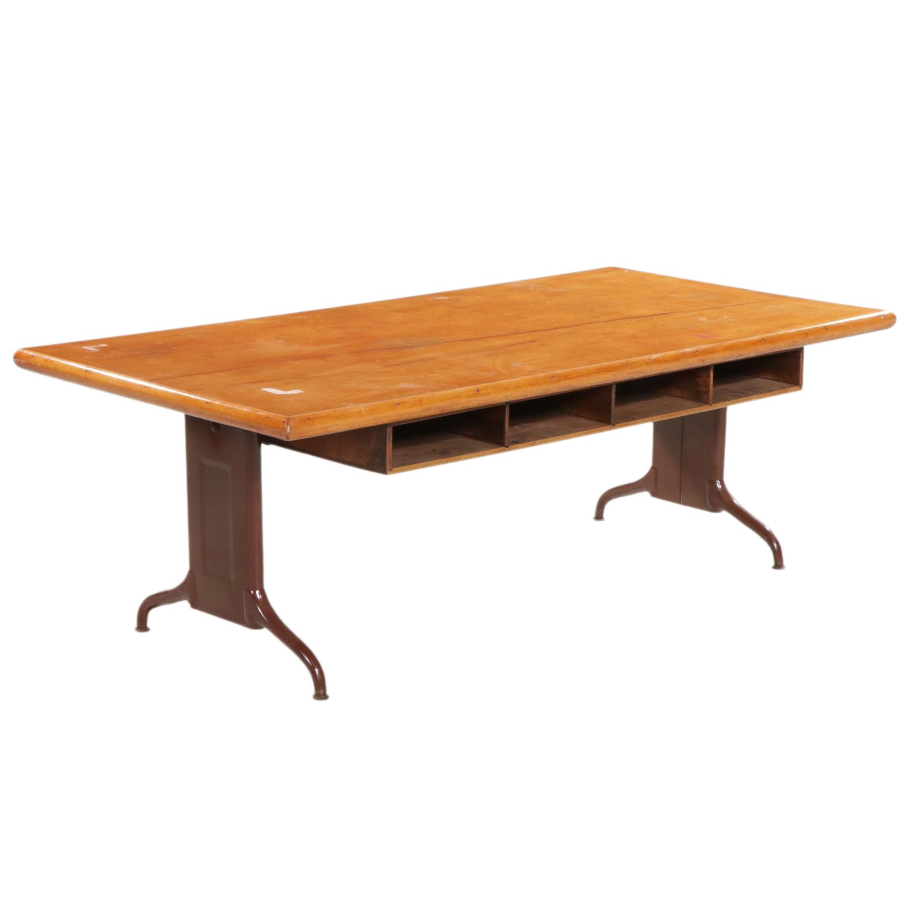 Industrial Metal and Maple Top Work Table, Mid20th Century EBTH