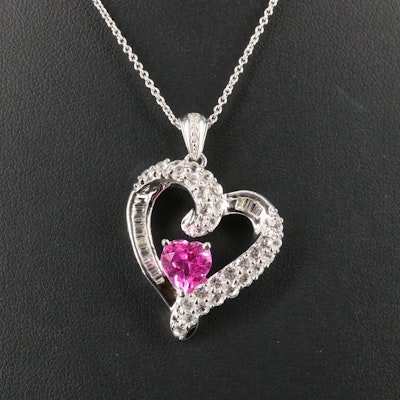 Sterling Silver Sapphire and Diamond Heart Necklace