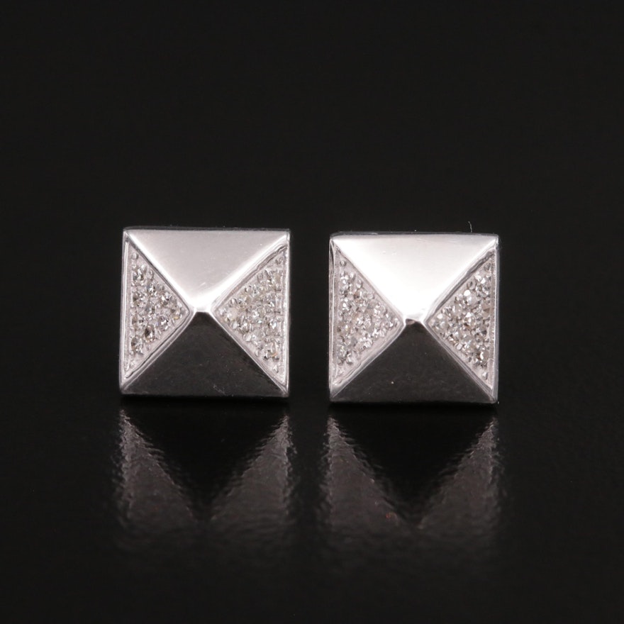 Sterling Diamond Pyramid Stud Earrings