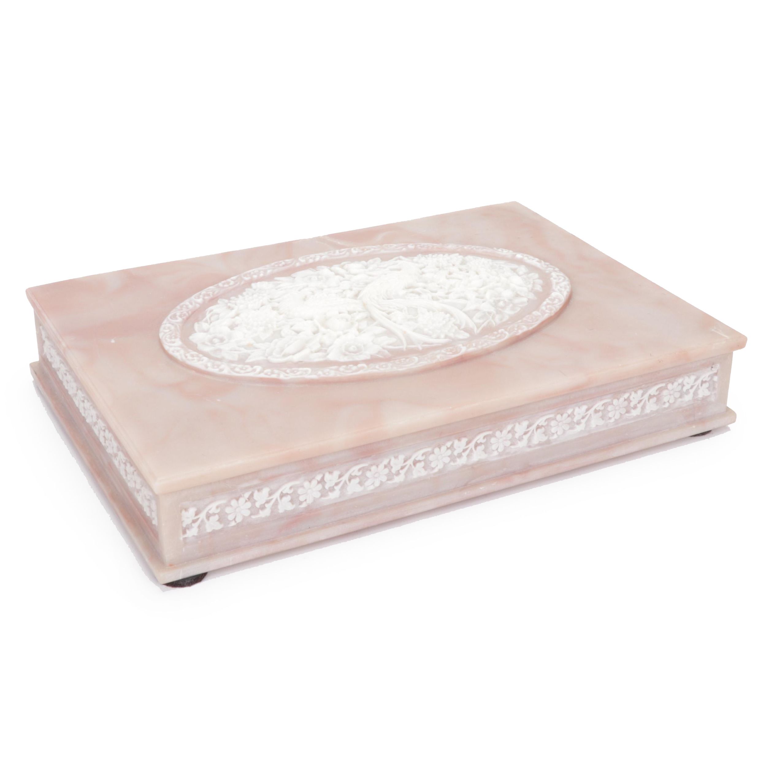 Carved Incolay Stone Jewelry Box EBTH
