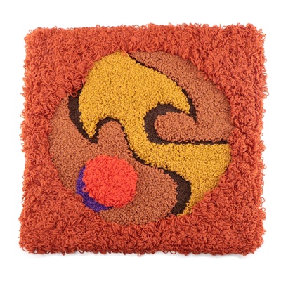 Harry Hilson Abstract Hooked Wool Wall Hanging "Meditation," 1973