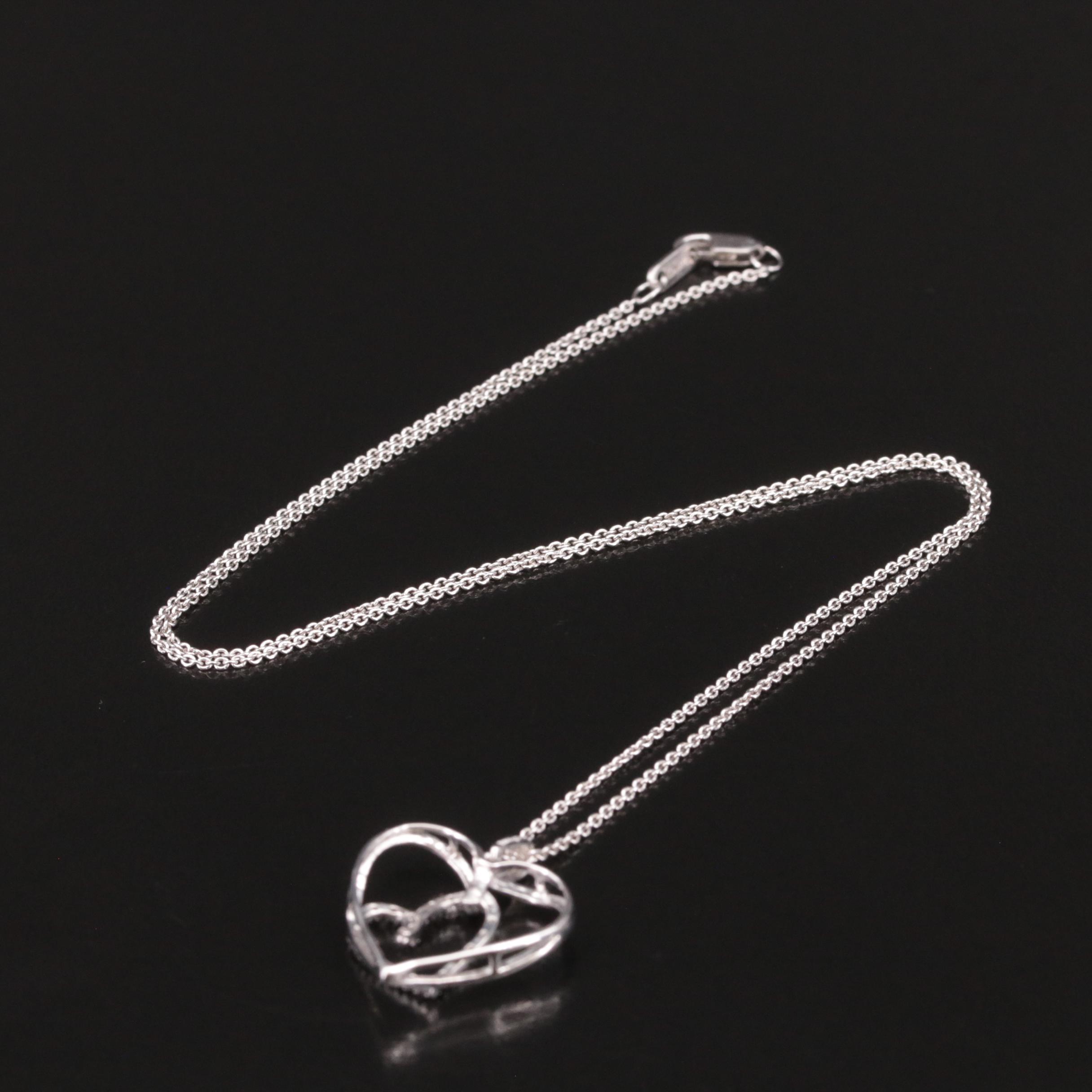 Sterling and Diamond Double Heart Pendant Necklace EBTH