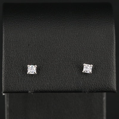 10K 3mm Square Cubic Zirconia Stud Earrings