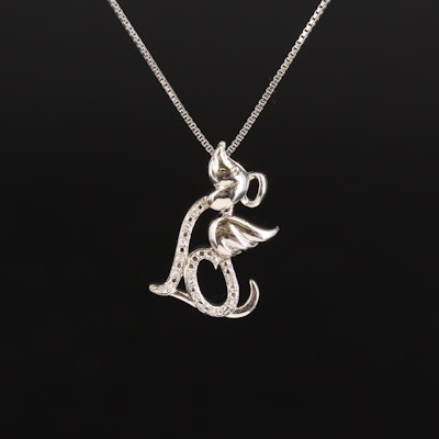 Diamond Dog Angel Pendant Necklace in Sterling