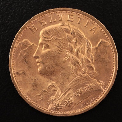 1922 B Switzerland Twenty Francs Gold Coin