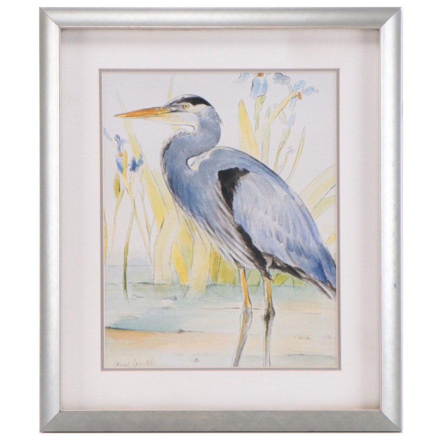 Offset Lithograph of Blue Heron After Lanie Loreth