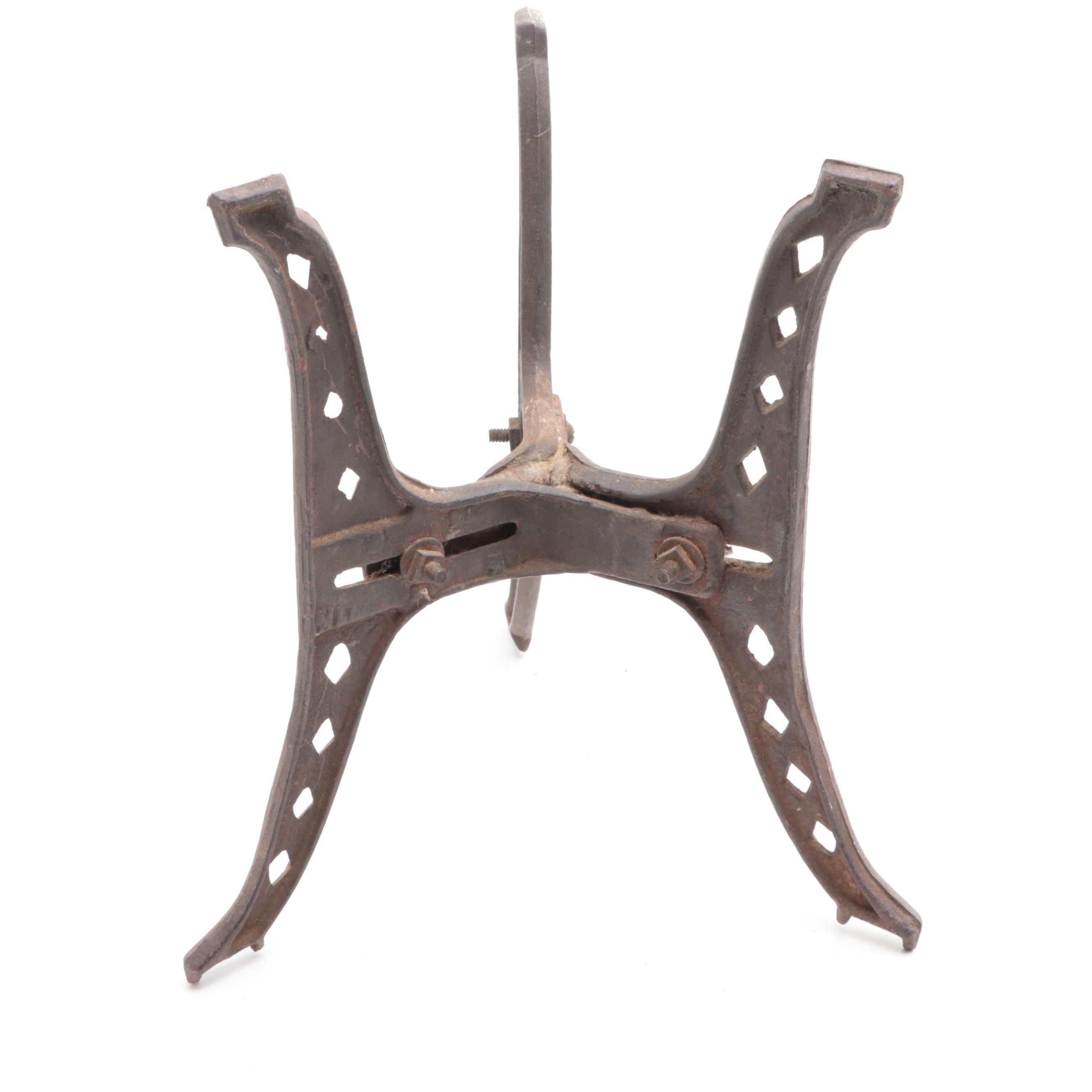 Large Copper Bowl with Iron Handles on Cast Iron Stand, Early 20th