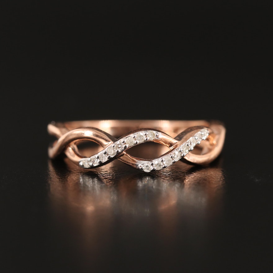 Diamond Twist Ring in Sterling with Rose Tone Finish