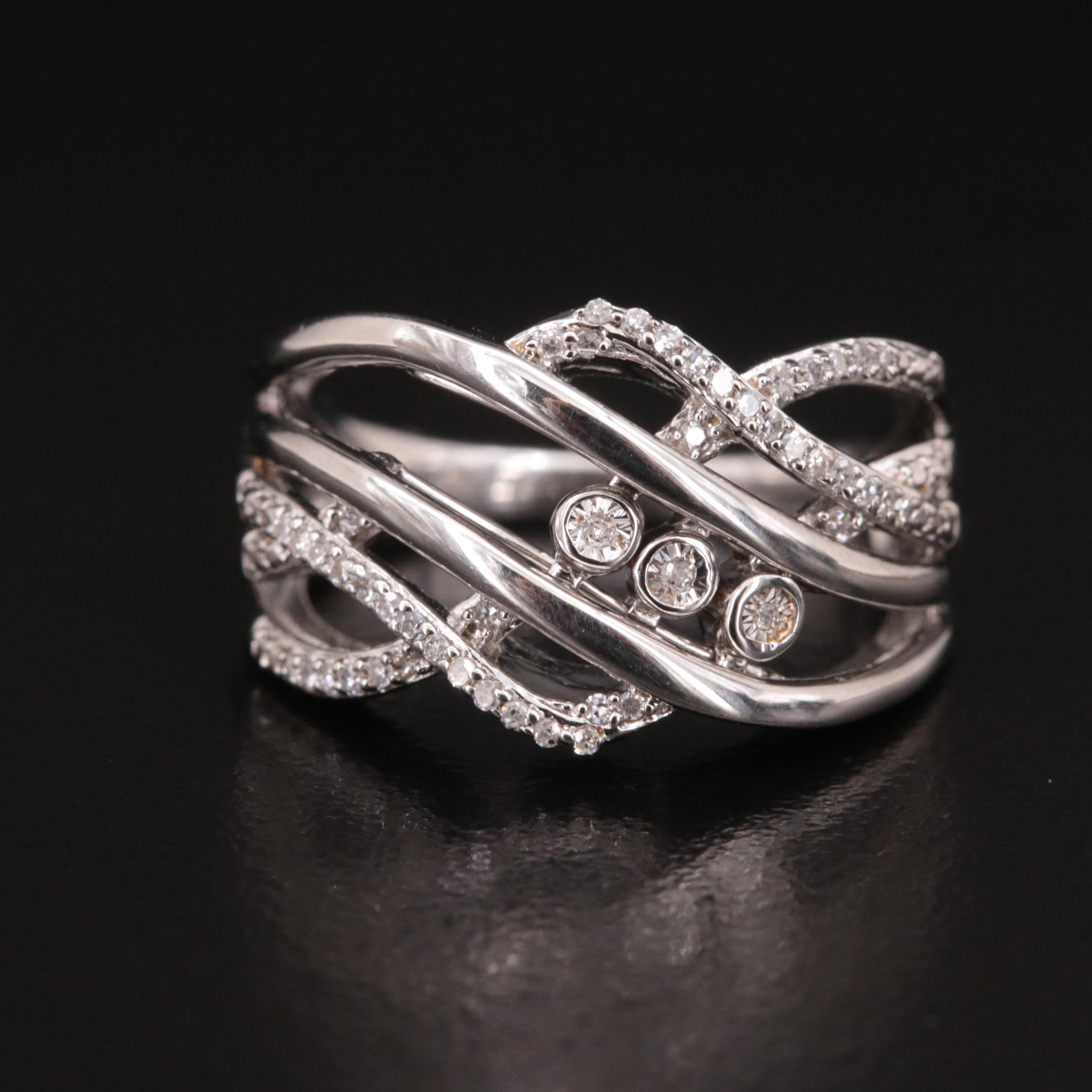 Sterling Diamond Crossover Slider Ring EBTH