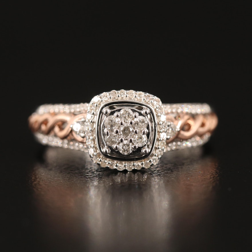 Sterling Diamond Ring with Braided Shoulders