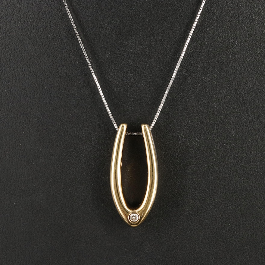 14K Two-Tone 0.06 CTW Diamond Reversible Pendant on 18K Chain Necklace