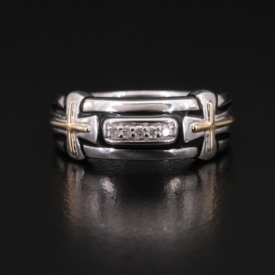 Sterling Diamond and Enamel Cross Ring with 14K Accents