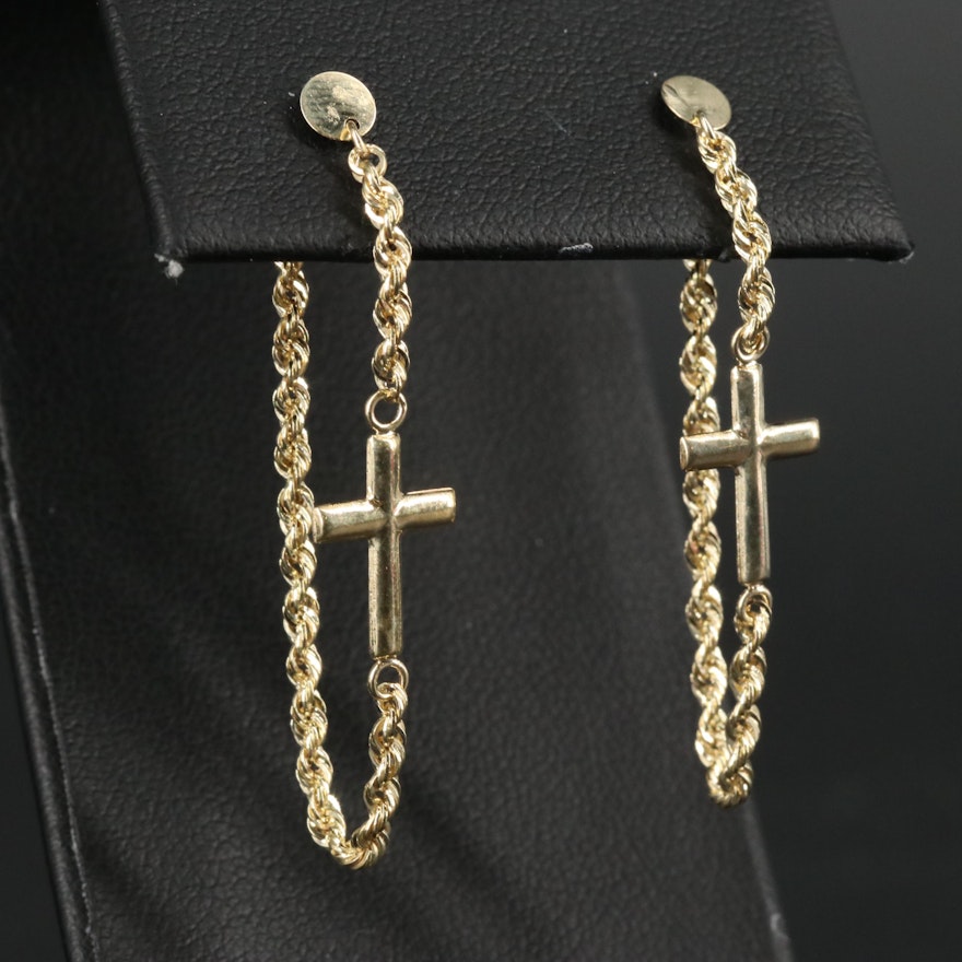 10K Rope Chain and Cross Drop Earrings