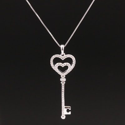Sterling Topaz Heart Key Pendant Necklace