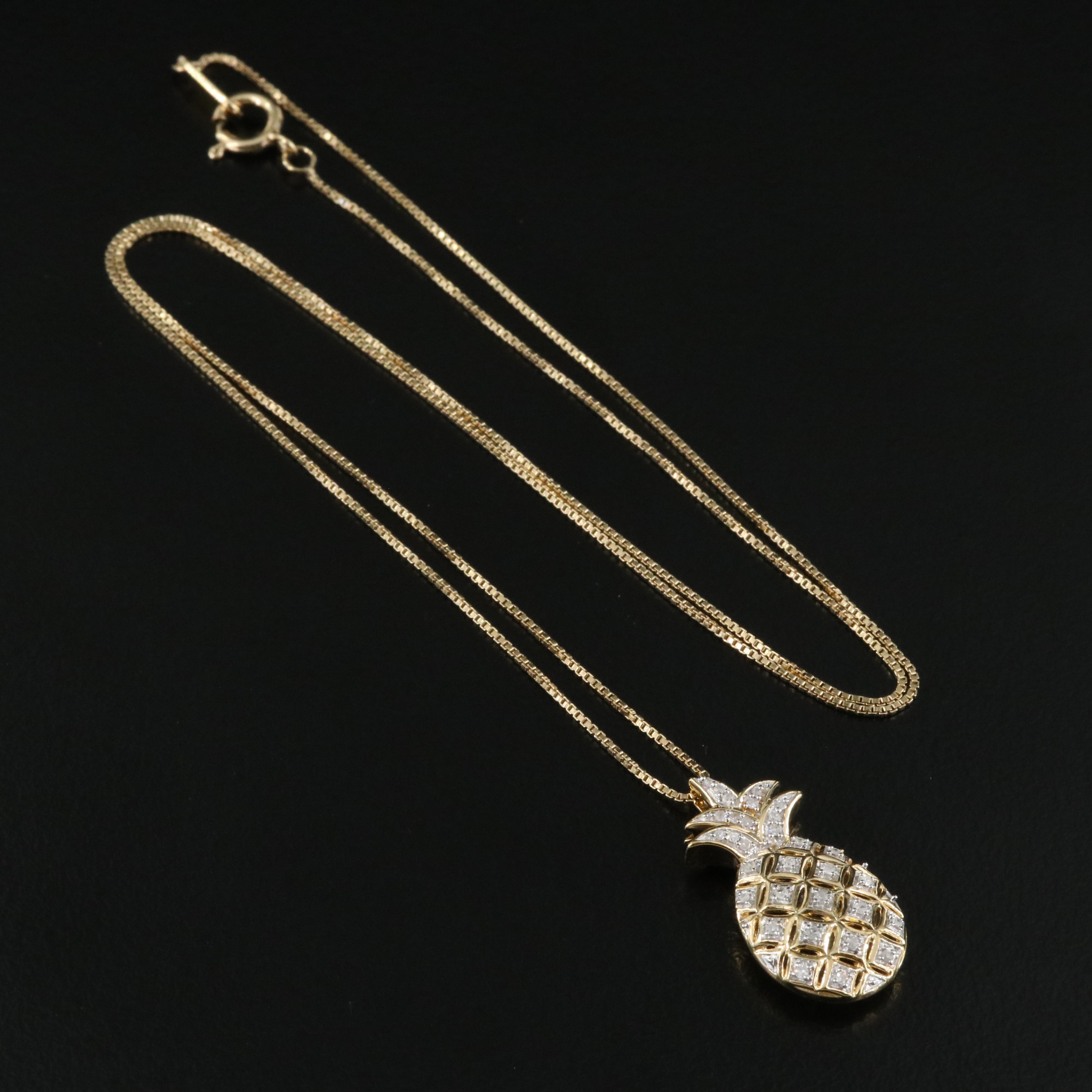 Sterling Diamond Pineapple Pendant Necklace EBTH