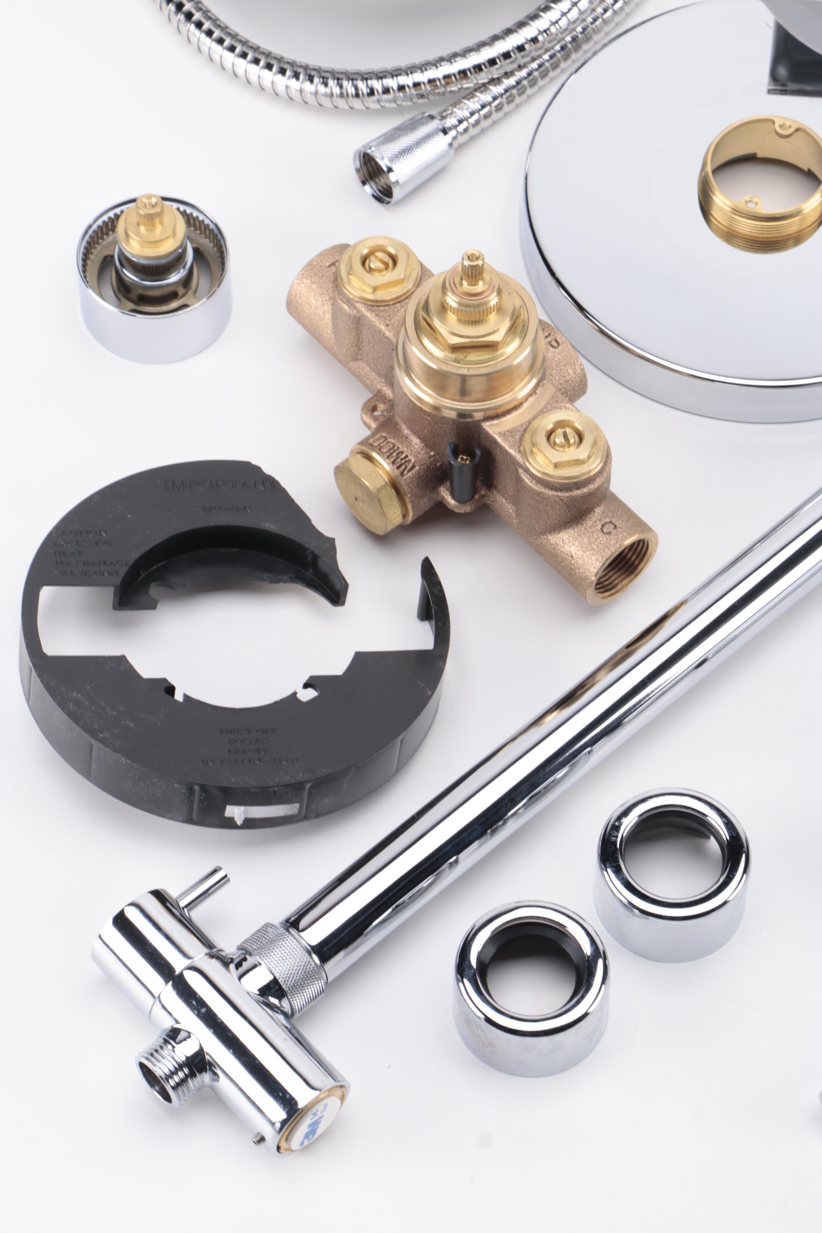 Chrome Shower Riser with Hand Shower, Rainfall Showerhead and More EBTH