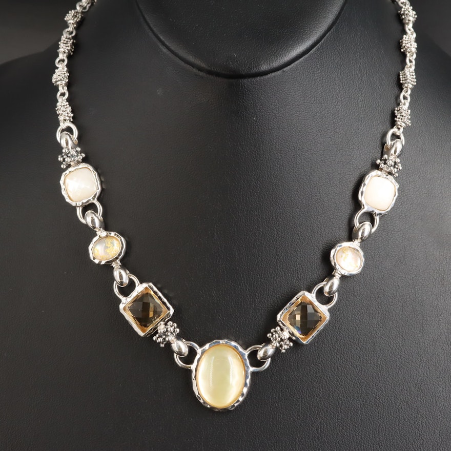 Michael Dawkins Sterling Necklace with Mother-of-Pearl, Quartz and Citrine