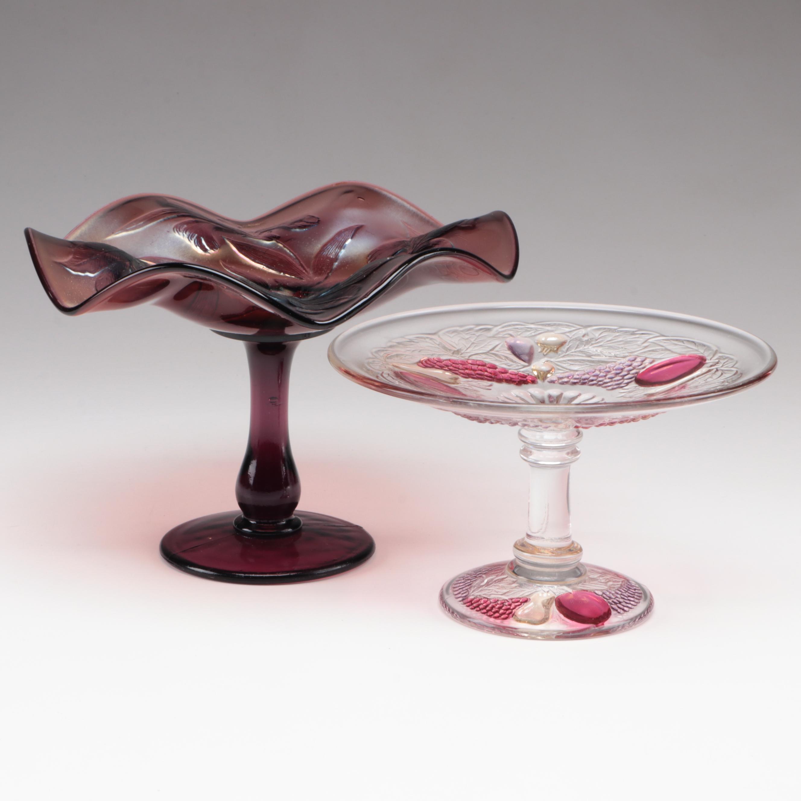 Westmoreland "Della Robbia"and Fenton "Iris" Carnival Glass Compotes EBTH