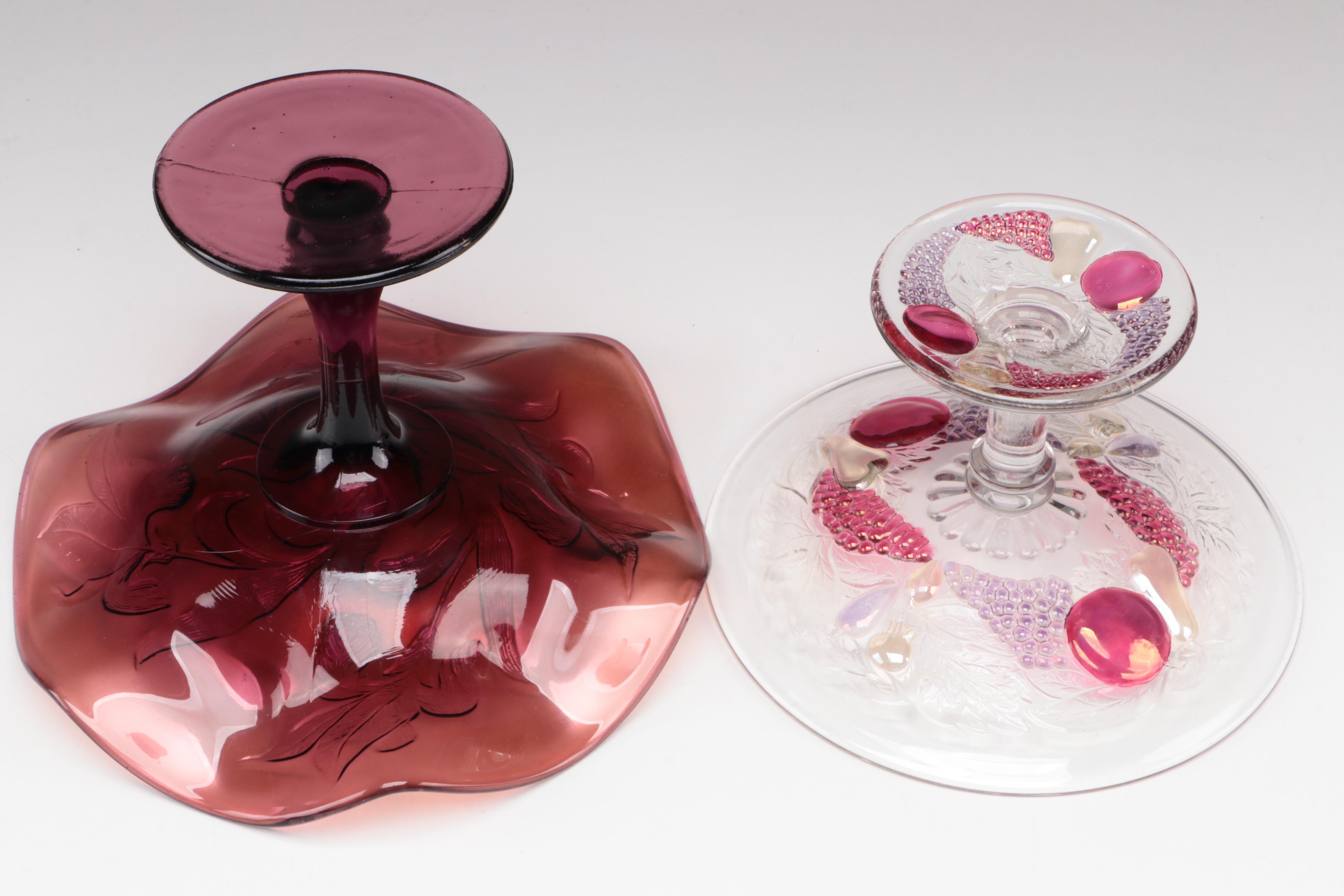 Westmoreland "Della Robbia"and Fenton "Iris" Carnival Glass Compotes EBTH