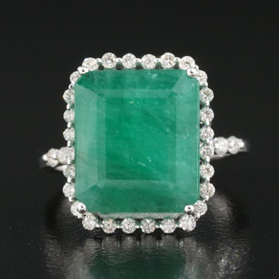18K 7.62 CT Emerald and Diamond Halo Ring