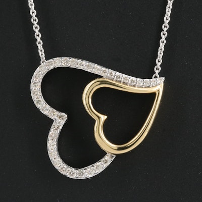 Sterling Diamond Double Hearts Pendant Necklace