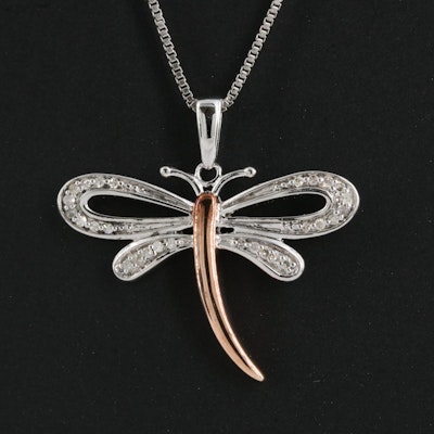 Sterling Diamond Dragonfly Pendant Necklace