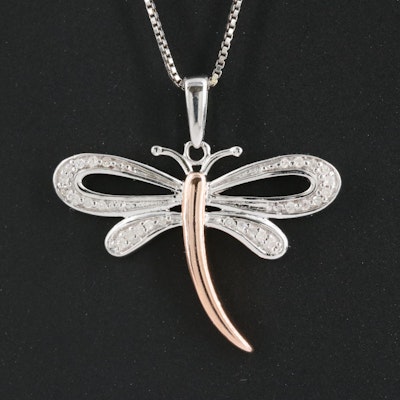 Sterling Diamond Dragonfly Pendant Necklace