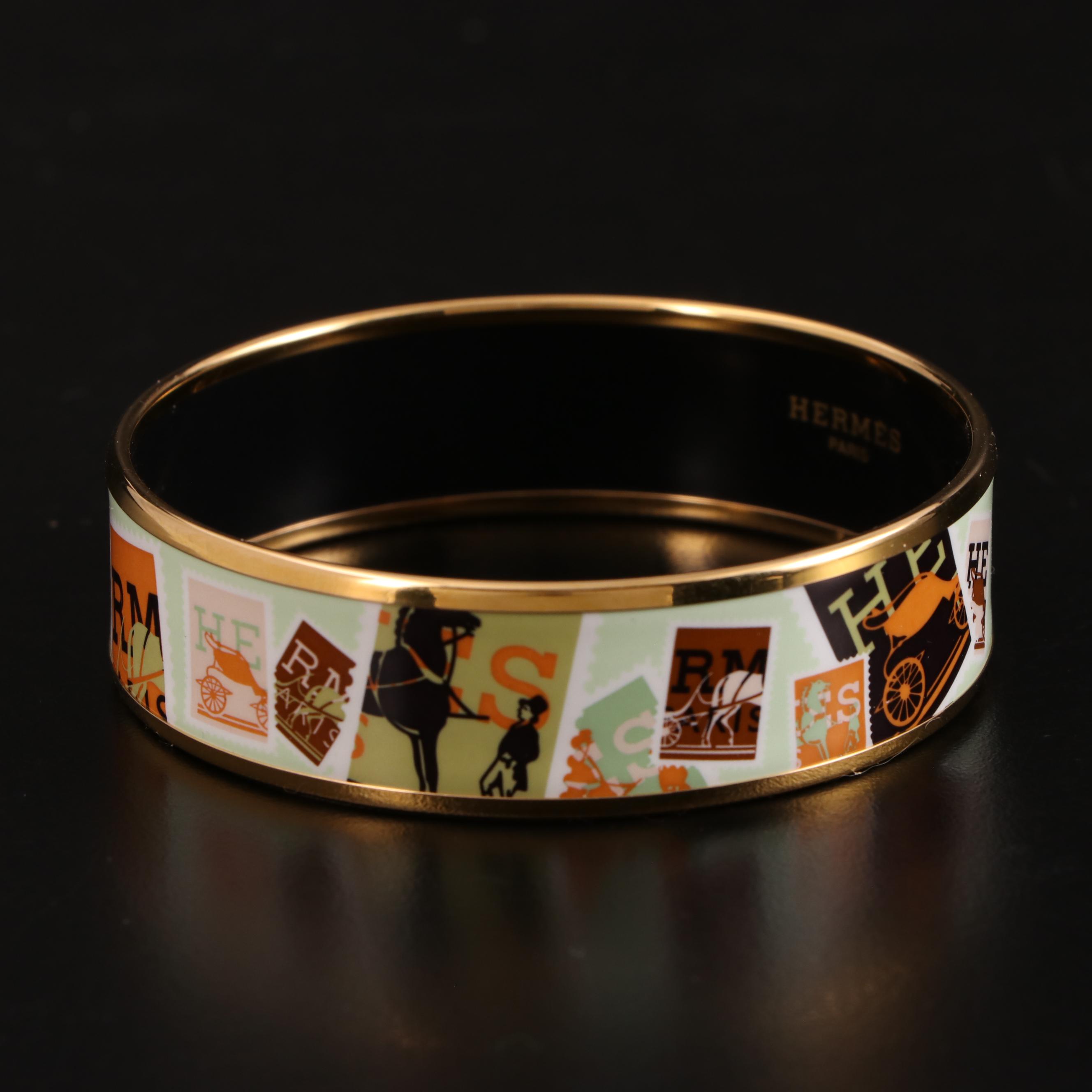 Hermès Enamel Postage Stamp Wide Bangle EBTH