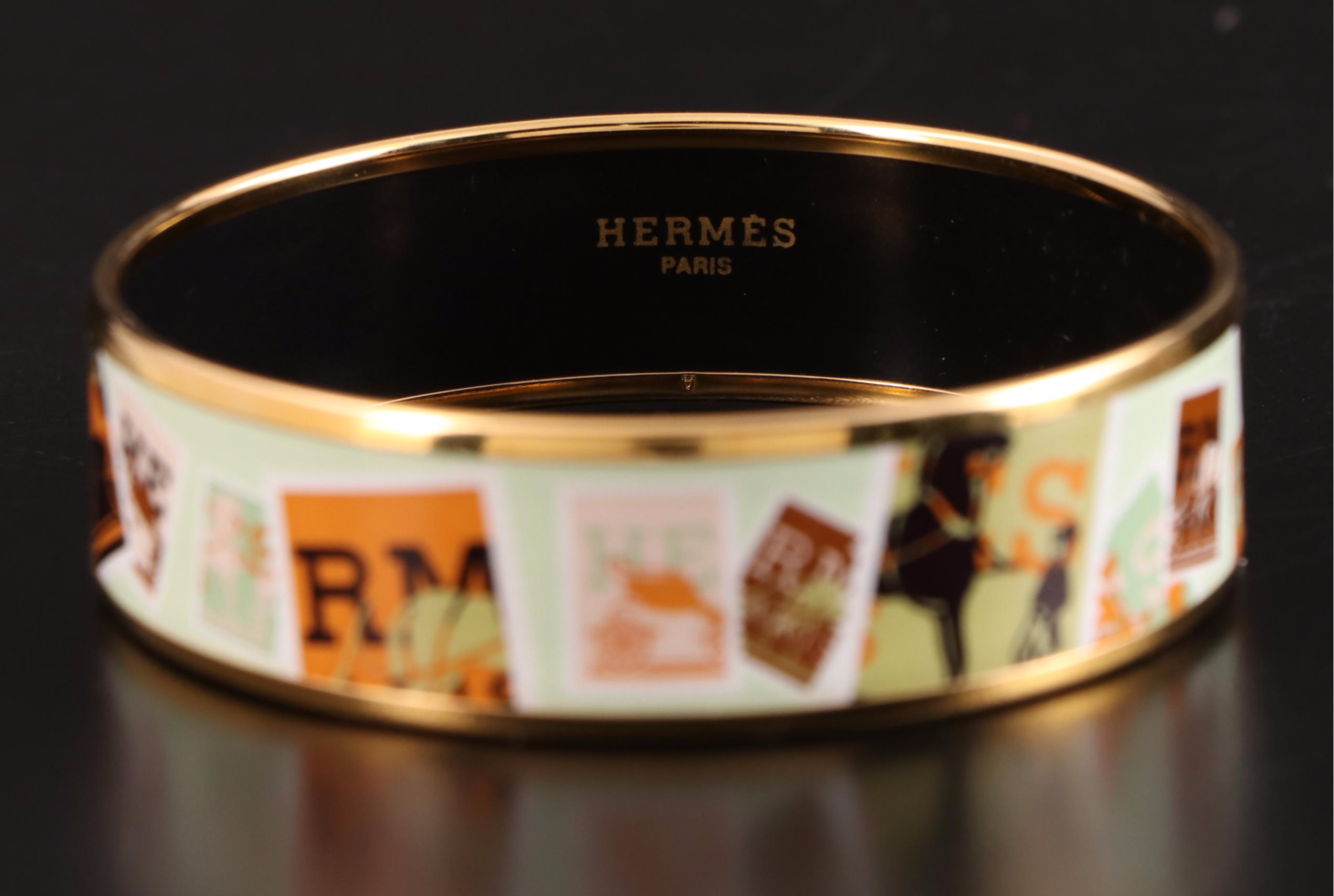 Hermès Enamel Postage Stamp Wide Bangle EBTH
