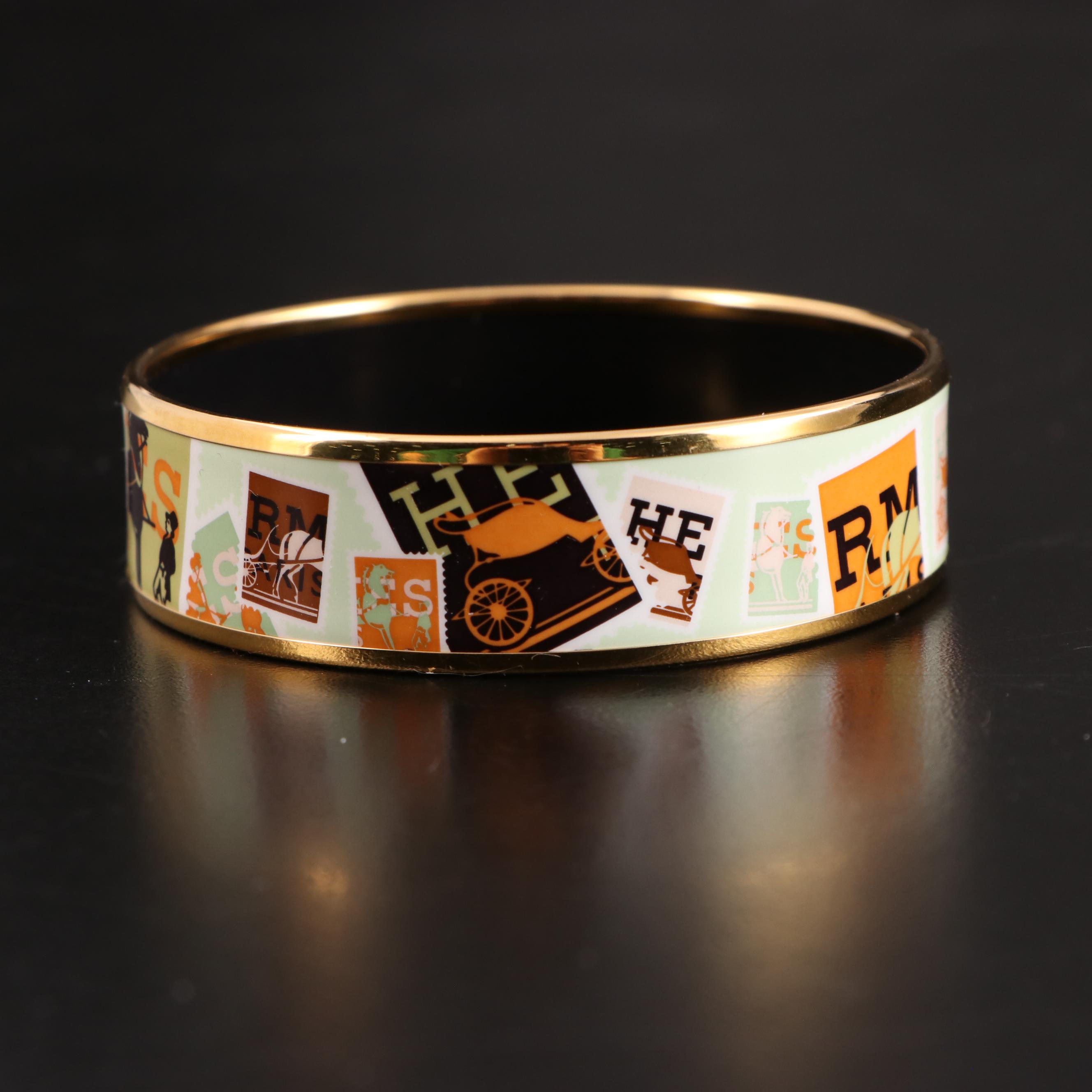 Hermès Enamel Postage Stamp Wide Bangle EBTH
