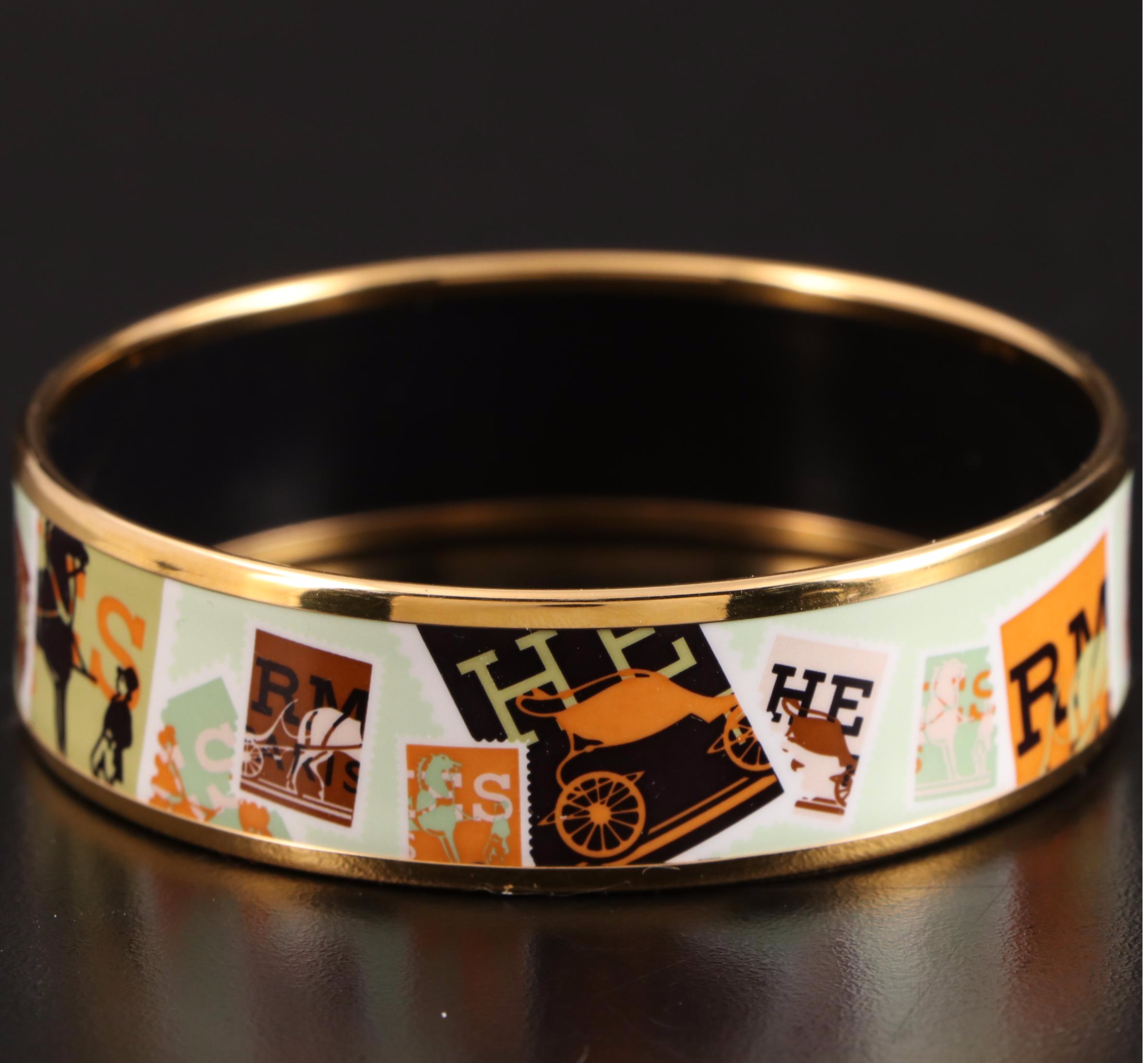 Hermès Enamel Postage Stamp Wide Bangle EBTH