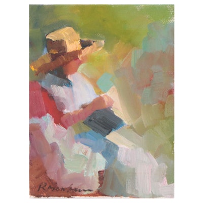 Sally Rosenbaum Oil Painting "Girl With Book," 21st Century