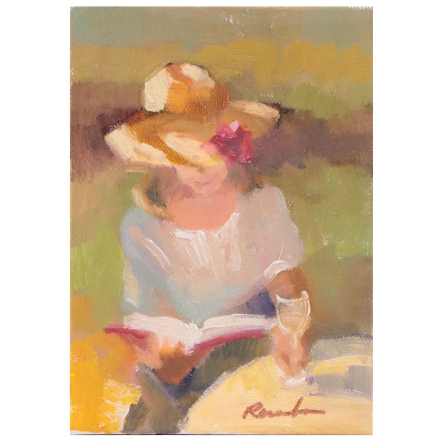 Sally Rosenbaum Oil Painting "Reading a Book," 21st Century