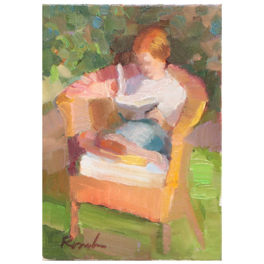 Sally Rosenbaum Oil Painting "Boy in Garden," 21st Century