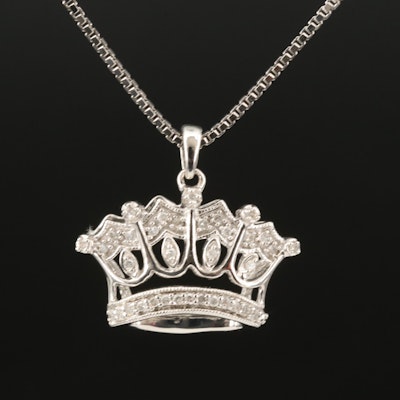 Sterling Diamond Crown Pendant Necklace