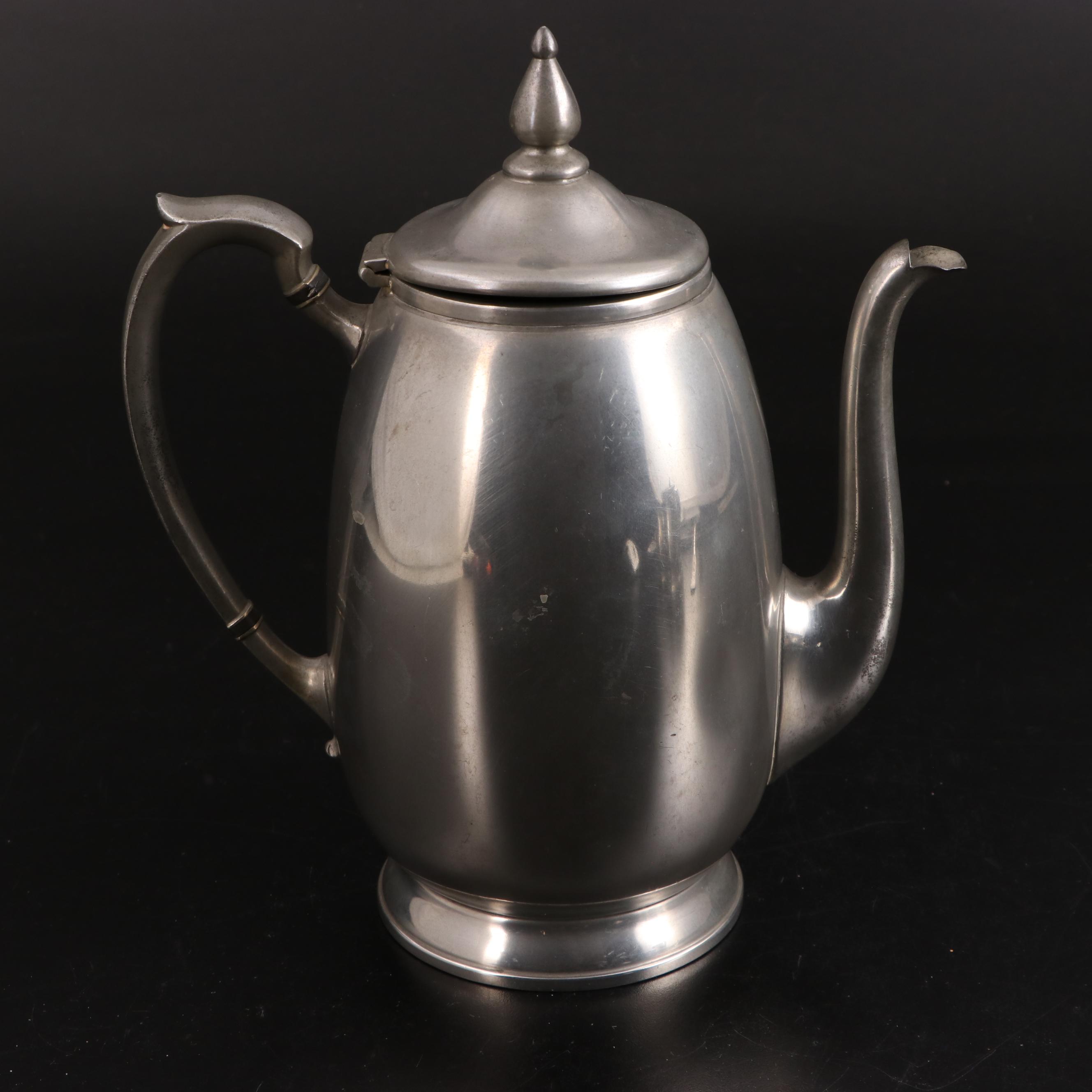 Flagg & Homan Pewter Tea Service on Tray with Stieff Tankard and Candle